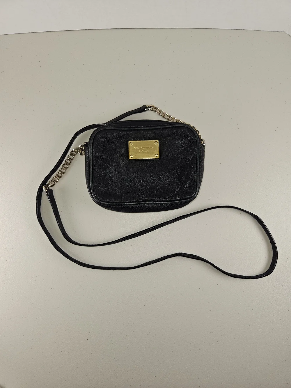 Michael Kors Black Leather Crossbody with Gold Plate